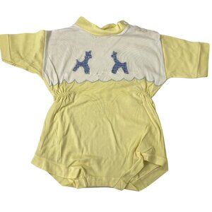 Vtg Baby Boys One-Piece Swimsuit Top Shorts Yellow Giraffe Blue Gingham 60s 70s